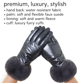 Zeltauto Women's Touch Screen Gloves Faux Suede Full Finger with Warm Plush Lining (Faux Leather(Dark Grey))