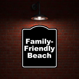 Family-Friendly Beach BLACK Minimalist Aluminum Composite Sign 15 x 18 inches