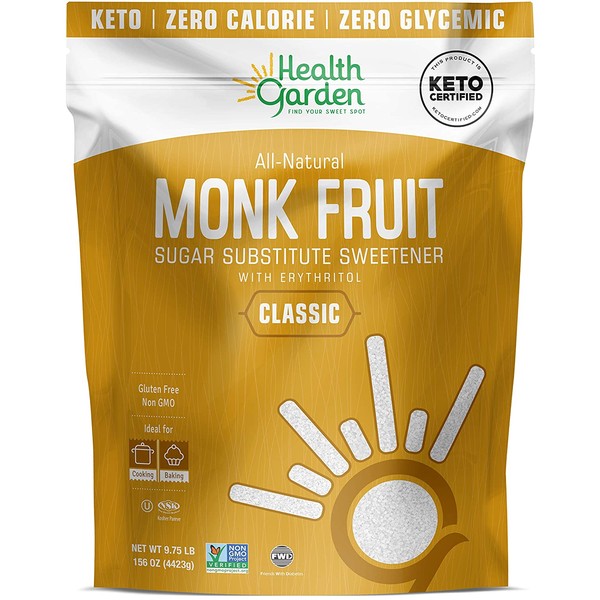 Health Garden Monk Fruit Sweetener, Classic White - Non GMO - Gluten Free - 1:1 Sugar Substitute - Keto Friendly - Taste Like Sugar (9.75 Lb)