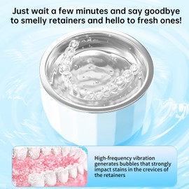 Ultrasonic Retainer Cleaner Machine ，18W/50kHz Specifically Designed for Cleaning Retainers，80ML Portable Ultrasonic Cleaner Including 6 Free Retainer Cleaner Tablets for Deeper Cleaning（White，YKL ）