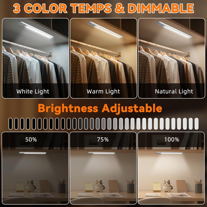 Under Cabinet Lighting Wireless, Rechargeable Motion Sensor Light Indoor, 3