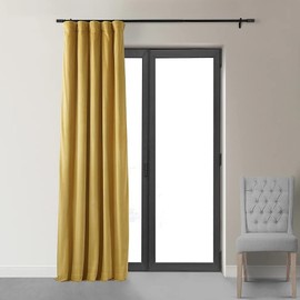 Simple & Elegant Gorgeous Yellow Color 50 X 108 Size Blackout Curtains for Bedroom Velvet Soft Flowing Fabric Thermal Lining Modern & Contemporary Style Room-Darkening | All Season Pretty Gold Shade