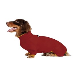 Suéter de Cuello Alto para Perro Salchicha, Cuello Polo Ajustable con Cremallera, Forro Polar Doble cálido para Cuatro Patas, Ropa elástica para Perros Salchicha Miniatura (Rojo, Grande)