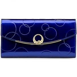FUPUTWO Women's Long Wallet, Large Capacity, Enamel, Long Wallet, Tri-fold, Card Case, blue