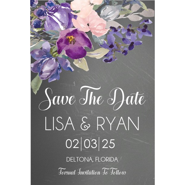 Purple Wildflower And Eucalyptus Wedding Save The Date Cards
