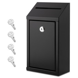 EIENHOSHI Metal Donation Box with Lock, Wall Mounted, Suggestion Box with 4 Iron Keys, Black, Cash Drop Box with Slot, 1-Pack