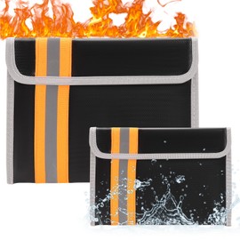 AROMUJOY Pack of 2 Fireproof Document Bags, 23 x 18 cm and 38 x 28 cm, Fireproof Bag, Waterproof Fireproof Wallet Briefcase for Documents, Money, Passport, Bank File, Cash