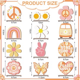 Pinkunn 12 Pcs Groovy Party Decorations Two Groovy Party Favors Bohemian Wooden Centerpieces for Tables Retro Hippie Table Decoration Rainbow Boho Daisy Table Topper for 60s 70s Birthday Baby Shower