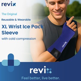 REVIX XL Wrist Ice Pack for Hand - Reusable Cold Pack Wrap with Full-Length Coverage for Hand, Thumb & Forearm, Easy-On Gel Ice Sleeve for Daily Comfort & Post-Workout Recovery