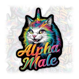 Alpha Male Sticker Funny Unicorn Caticorn Waterproof Vinyl Bumper Sticker Sticker for Laptop Water Bottle Hardhat Gifts for Her Him Adults