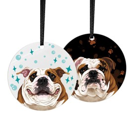 WIRESTER 1Pc Double-Sided Metal Hanging Ornament for Christmas Tree Holidays Party Home Office Decoration, 2.75 inch Ready to Hang Ornament - English Bulldog