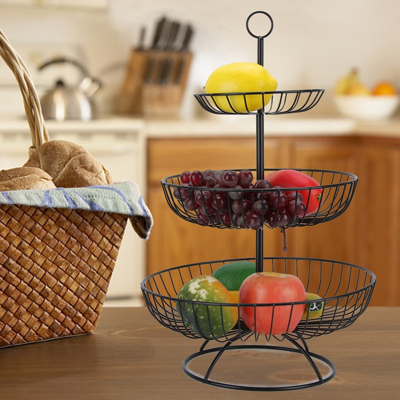 Household Living Room Modern 3-Tier Fruit Dish Plate Storage Basket