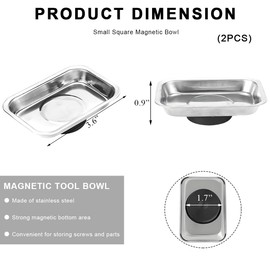 ZNDAW 2 PCS Magnetic Parts Tray Set, Stainless Steel 3.6"×2.5" Square Magnetic Tool Tray for Mechanic's, Thickened Magnet Parts Tray for Screws, Bolts, Nuts, Washers, Pins