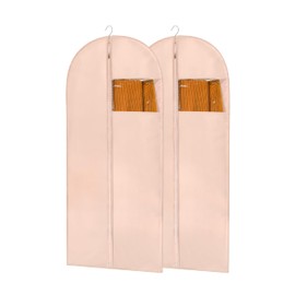 Perber Garment Bags for Hanging Clothes, 50" Long Dress Bags for Closet Storage, Pink Garment Covers with Clear Window for Suits, Coats, Jackets (2 Pack)