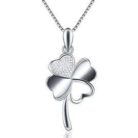 MAJORWARAP Four Leaf Clover Necklace Sterling Silver Shamrock Good Luck Charm Pendant for Women Girl Mom Daughter Birthday Gift