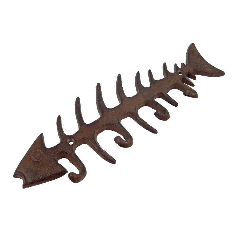 Unbranded Large Cast Iron Fish Bone Skeleton Wall Hook Rack