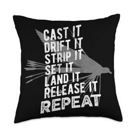 Fly Fishing Fly Rod Casting Trout Steps Repeat Fishing Lover Throw Pillow