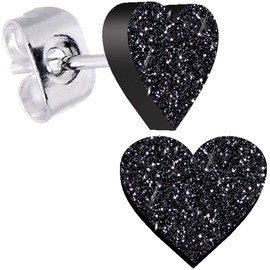 Body Candy Black Glitter Heart Stud Earrings Stainless Steel Hypoallergenic