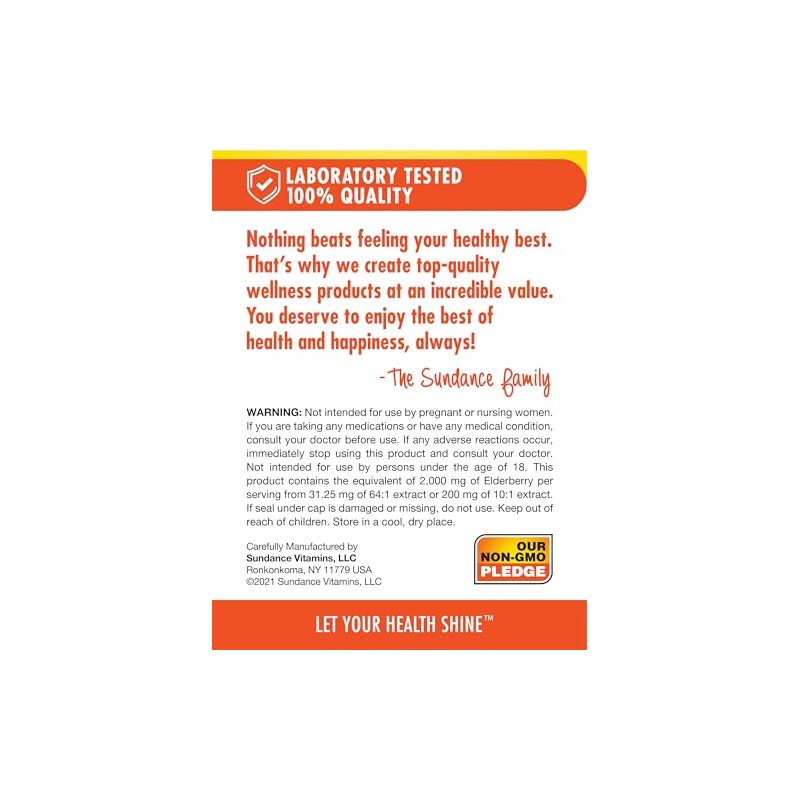 Sundance Sambucus Black Elderberry Capsules | 100 Count | Non-GMO