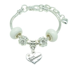 Jewellery Hut First Holy Communion Bracelet for Girls with Gift Box (White)