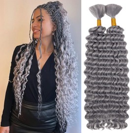 Deep Bulk Hair For Braiding Hair 20inch Wet And Wavy No Weft Quality Synthetic Hair Braiding Extensions For Boho Braids Natural Color 2 Bundles/Pack (Grey# 150g)