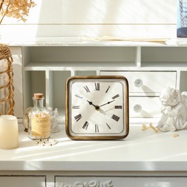 NIKKY HOME Vintage Silent Non-Ticking Table Clock, Shelf Desk Top Clock Battery Operated, Retro Home Decor for Bedroom Living Room Mantel Desktop Countertop, Gold