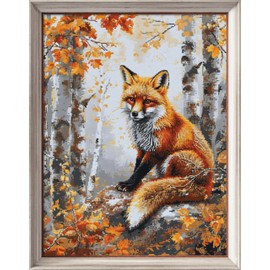 Cross Embroidery Kit 11ct 3 Pieces - Pre-Print Embroidery Canvas Needle Full Range Adults or Children Beginner Kit - Fox and Maple 34 x 45 cm