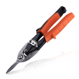 LEONTOOL Tin Snips for Cutting Metal Sheet Straight Cut Aviation Snips with Safety Latch and Non-Slip Handle, Heavy Duty Metal Shears Metal Cutters Metal Cutting Tool Metal Snips, Cr-Mo Steel Blade