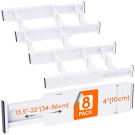 Lifewit 8 Pack Drawer Dividers 4" High, 13.5"-22" Adjustable Drawer Organizer with 16 Inserts for Clothes/Makeup, Plastic Expandable Separators in Dresser/Bedroom/Bathroom/Kitchen/Office