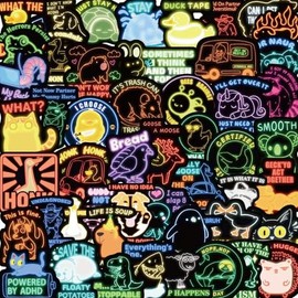 50PCS Neon Funny Stickers for Adults, Funny Meme Water Bottles Stickers Pack, Cute Animal Sticker for Laptop Phone, Funny Gift