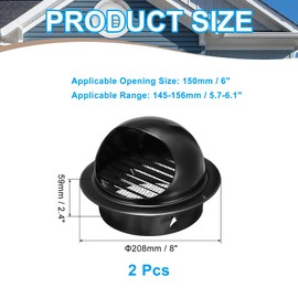 PATIKIL 6 Inch Vent Round Cover, 2 Pack Stainless Steel Exterior Wall Air Vent Louvered Soffit Vent Exhaust Outlet Hood for HVAC Ducting Exhaust Extractor Fan, Black