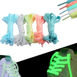HizeJie 5Pair Shoes Laces Luminous Decorative Upper Glow In The Dark Suitable For All Leisure Sports Shoes Thick Flat Laces, Flat, Medium