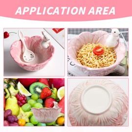 VIKKSAER Pink Cute Ramen Bowl Ceramic, Easter Bunny Bowl, Salad Bowl with Cabbage Rabbit Shaped, Kawaii Candy Bowls, Microwave Available, Kitchen Household Present for Cooking Lovers