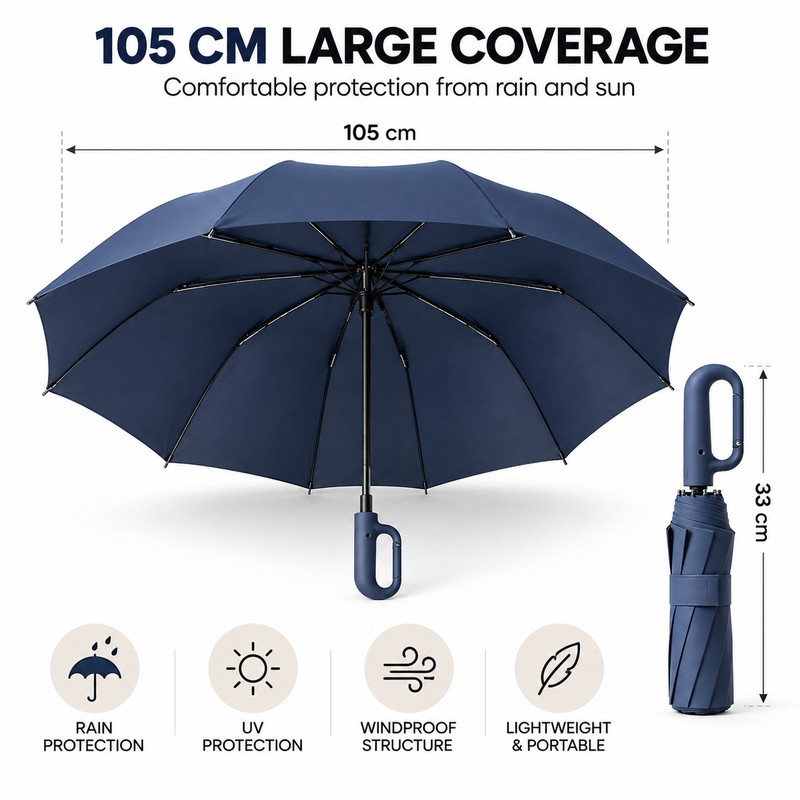 Automatic Folding Umbrella for Rainy Commutes – 20-Rib Reinforced 105CM