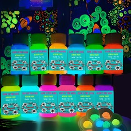 GOODTAKE Acrylic Glow in The Dark Paint, 12 Bright Colours Liquid Fluorescent Paints, Neon Paints Glow in Dark for Painting, Halloween Decoration, DIY Crafts, Black Light Paint 25 ml Each with Brushes