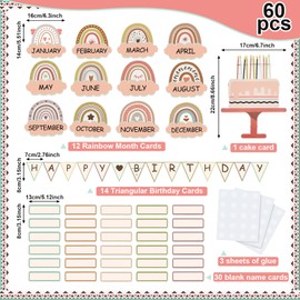 60 Pieces Boho Classroom Decor Birthday Bulletin Board Decorations Set Rainbow Bulletin Board Decor Classroom Chart Wall Decoration Cutouts for School Calendar Birthday Border (Brown Series)
