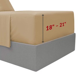 Mellanni Bed Sheet Set - Brushed Microfiber 1800 Bedding - Wrinkle, Fade, Stain Resistant - 4 Piece (for Extra Deep Mattresses, King, Beige)