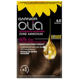 Garnier Olia 6.0 Light Brown Permanent Hair Colour without Ammonia, with Nourishing Natural Oils, Full Grey Hair Coverage, Permanent Colouration - 1 Piece