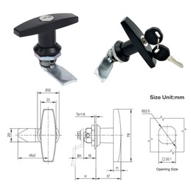 T Handle Door Lock 2PCS Truck Cap Replacement with 2 Keys Zinc Alloy Lock Black T-Handle Latch Set for Garage Door Lock Truck Camper Cabinet Door