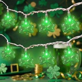 Shamrock String Lights, 8.5Ft St Patrick's Day Decorations String Lights with 10 Clover Lights, Connectable Shamrock Indoor Fairy Lights for St Patrick's Day Party Irish Holiday Garden Decor, White