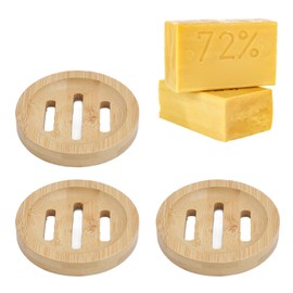 Round Soap Dish Bamboo Self Draining Soap Holder Tray 360° Ventilation, Retro Elegant Home Bathroom Soap Dish for Kitchen