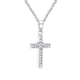 TIZU Women's Cross Necklace, CZ Cross Pendant Necklace Made of Stainless Steel Jewellery for Women, Girls, Stainless Steel