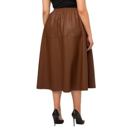 Ulla Popken Women's PU Calf Length Skirts, Earth