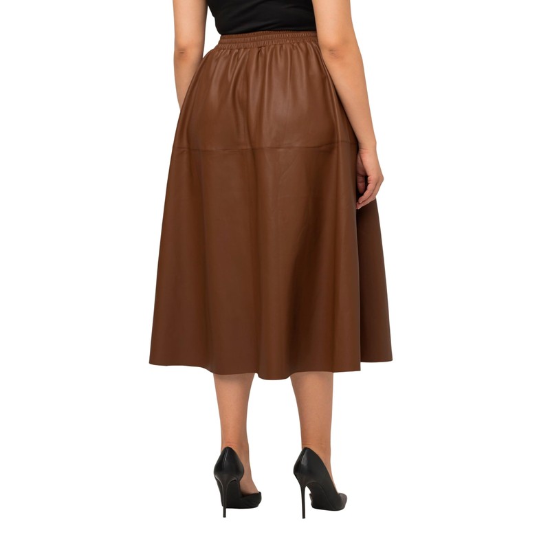 Ulla Popken Women's PU Calf Length Skirts, Earth