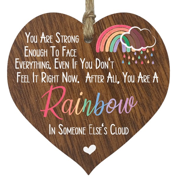 Stuff4 Rainbow in someone else’s cloud Dark Wooden Heart Sign Christmas Plaque, Miss You Gifts For Best Friend Keyworker Inspirational Gifts for Women Thinking of You Gifts to Cheer Someone Up