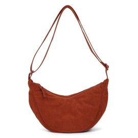 Amexo Corduroy Crescent Bag for Women, Crossbody Dumpling Bag with Adjustable Shoulder Strap, Portable Half Mooon Bag, Multi-purpos Crescent Hobo for Travel Work School Daily Use (Orange)