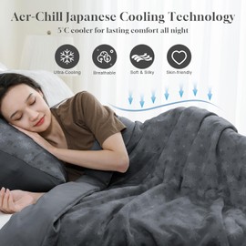 OIGAE Cooling Comforter, Japanese Q-Max 0.45 Double Sided Cooling Blankets for Hot Sleepers & Night Sweats, Lightweight Breathable Summer Blanket for Bed, Travel, Camping, Dark Grey, Queen 90" x 90"