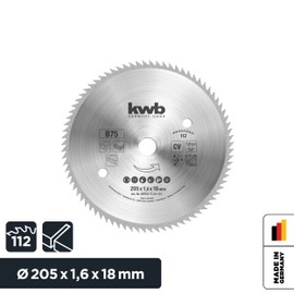 kwb Circular Saw Blade 205 x 18 mm, Made in Germany, Very Fine Cuts, Saw Blade Suitable for Wood Panels, Profile Wood and Softwood