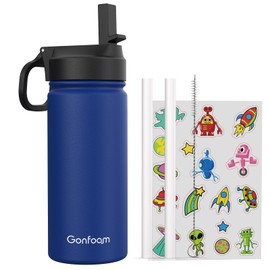 Kids Water Bottle, 16oz Kids Water Bottle with Stickers and straw, Water Bottle for School(Sapphire Blue) V1