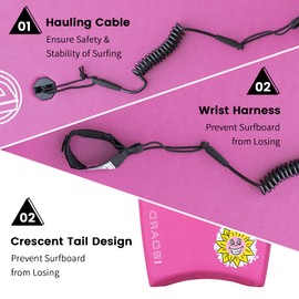 BoardX Bodyboard with Wrist Leash Lightweight Body Board for Adults with EPS Core 41 Inch Choose Color, PINK